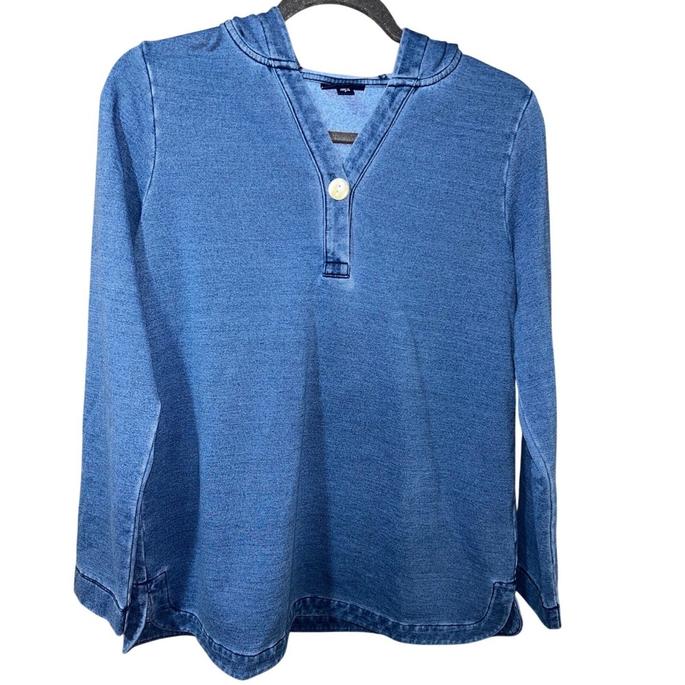J.‎ Jill Indigo Blue Hooded Henley Pullover Top Small Long Sleeve Sweater
